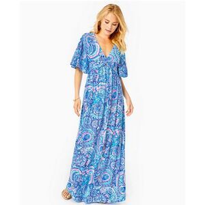 NWT Lilly Pulitzer Minka Maxi Sun Dress Blue Grotto Commotion In The Ocean 00